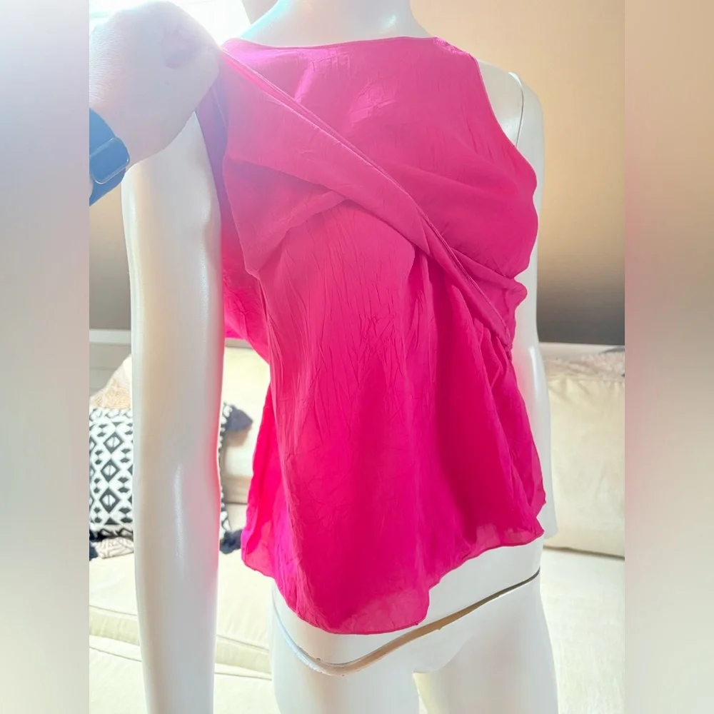 Johnny Was Pink Silk Sleeveless Blouse Two Teired Size Small